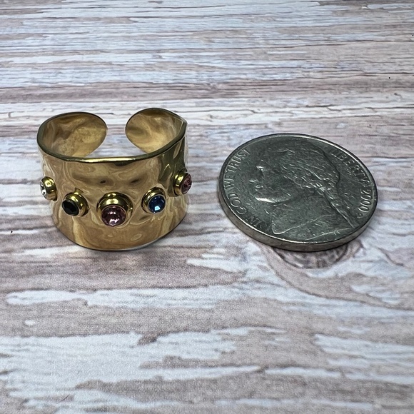 Hammered Gold Rhinestone Cuff Ring - Picture 8 of 9